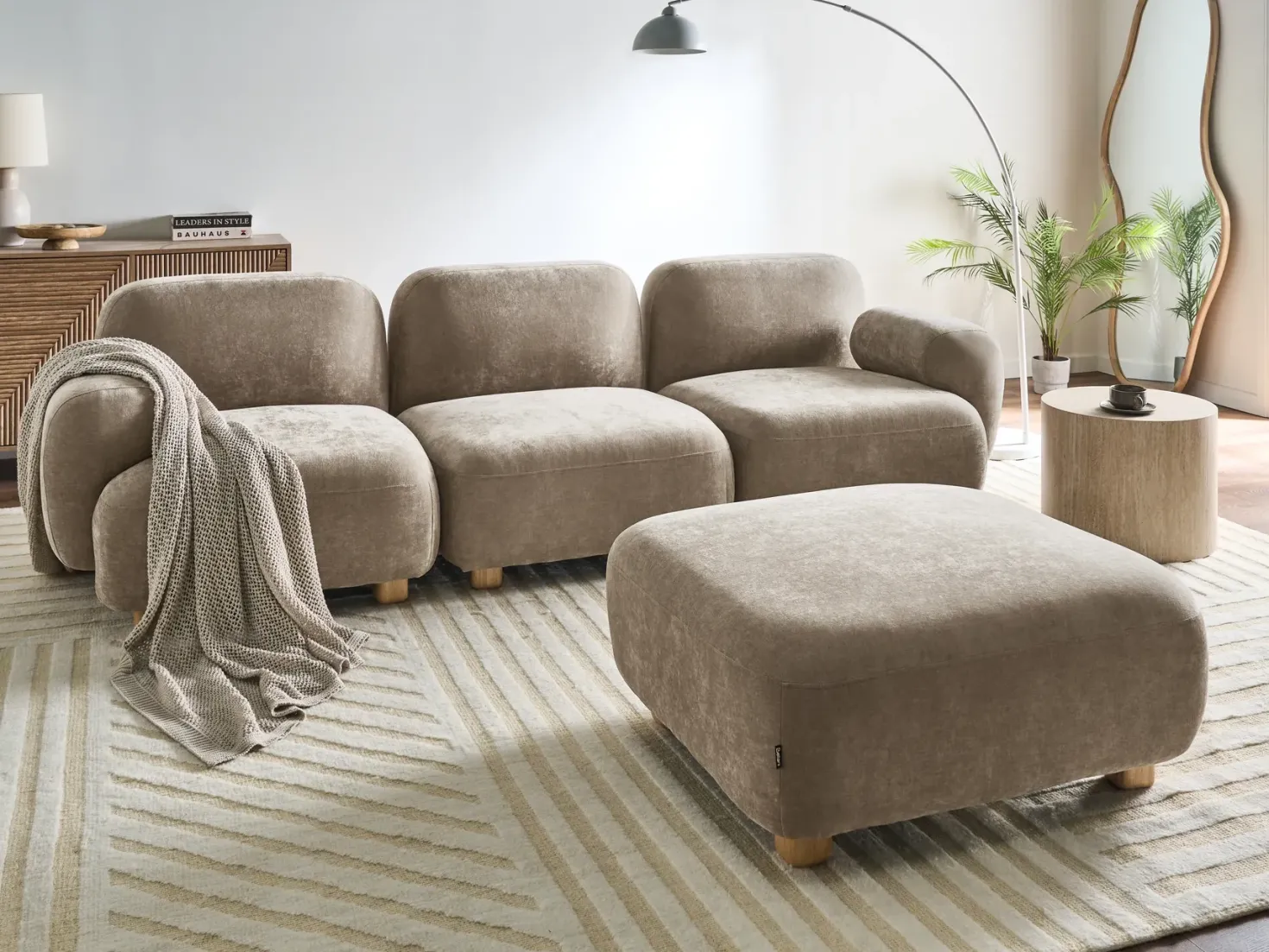 AMLI 3 personers Modulsofa Beige med fodskammel