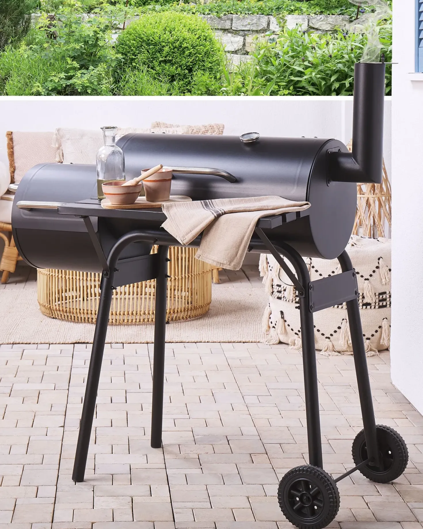 BBQ kulgrill KATLA med rygeovn Metal Sort