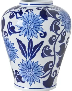 Blomstervase GIRONA Porcelæn 35 cm Hvid/blå