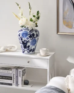 Blomstervase GIRONA Porcelæn 35 cm Hvid/blå
