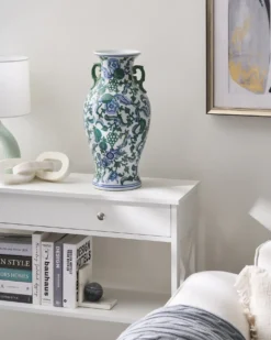 Blomstervase SEGOWIA Porcelæn 47 cm Hvid/blå
