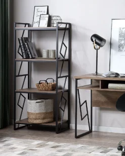 Bogreol med 4 hylder FORRES 143 cm Brun/sort