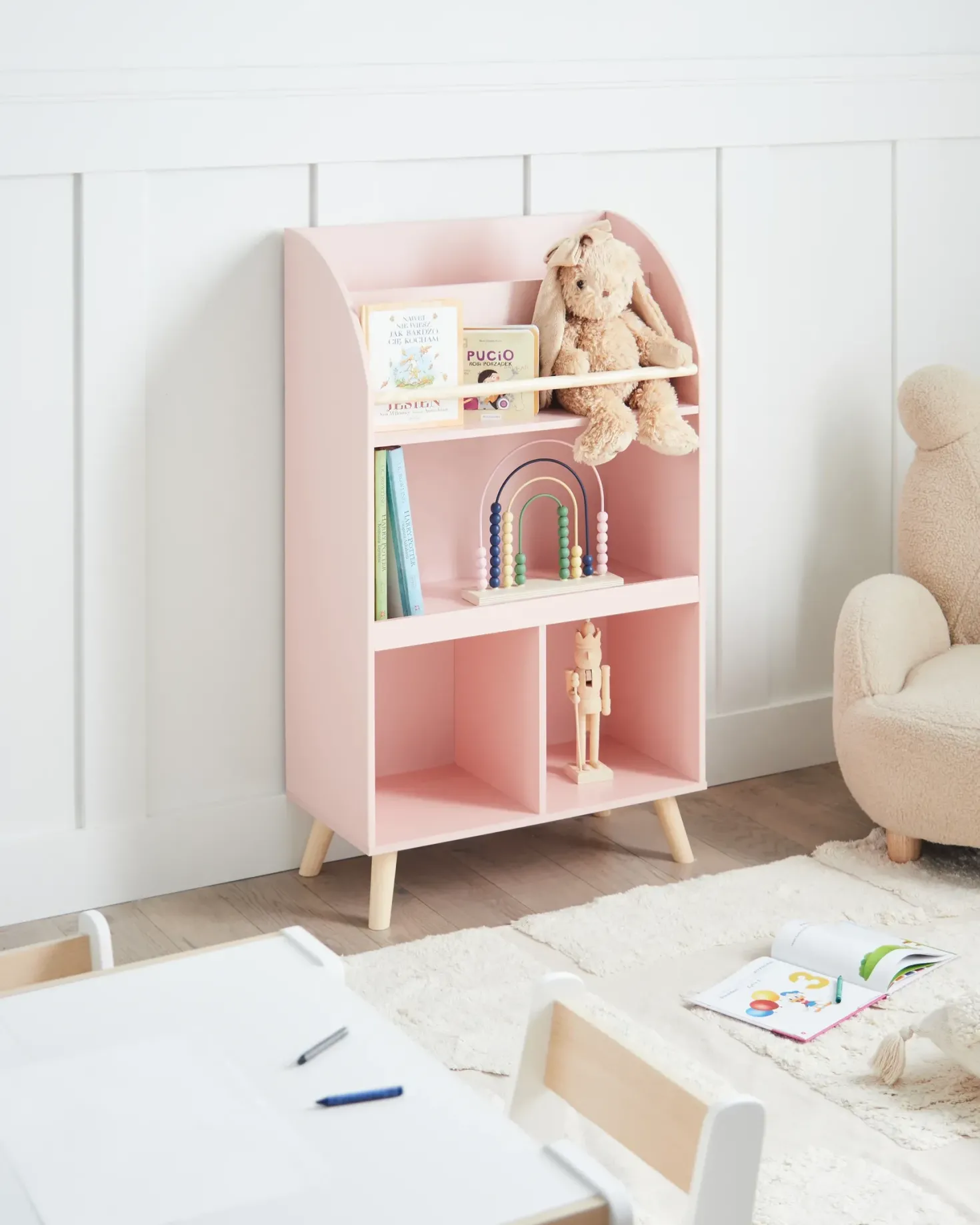 Bogreol med 3 hylder LILOET 102 cm Pastellrosa