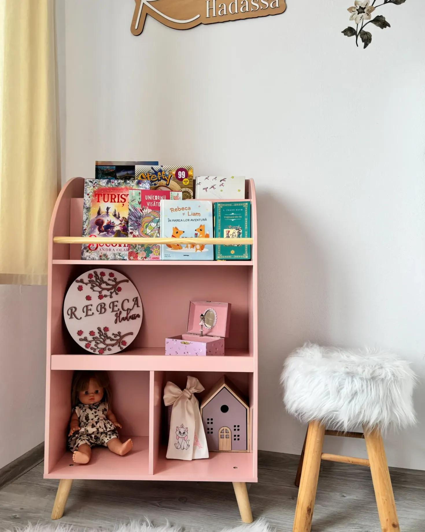 Bogreol med 3 hylder LILOET 102 cm Pastellrosa