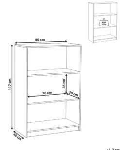 Bogreol med 3 hylder ZEHNA 117 cm Lysebrun