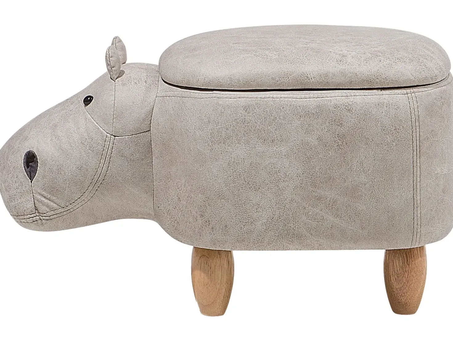 Dyrepuf med opbevaring HIPPO Kunstlæder Lysegrå Hippo