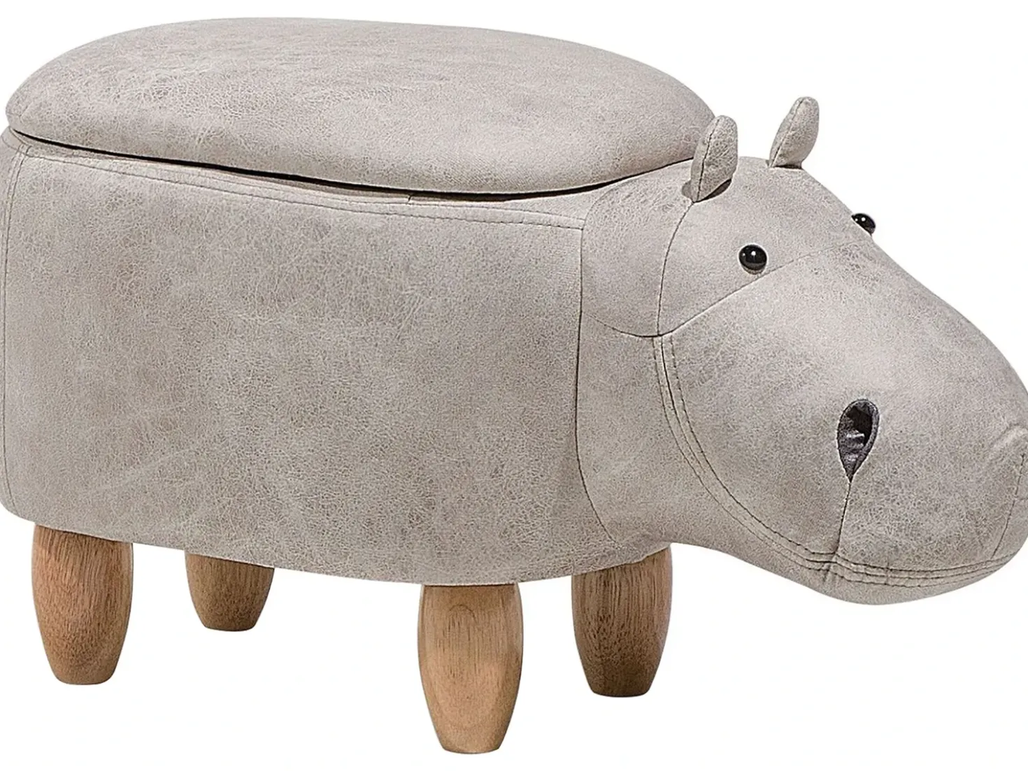 Dyrepuf med opbevaring HIPPO Kunstlæder Lysegrå Hippo