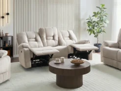 Elektrisk recliner sofa 3 personers BERGEN Velour Lys Beige med USB-port