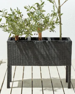 Forhøjet plantekrukke CARAGANA 77 cm Sort PE-rattan