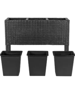 Forhøjet plantekrukke CARAGANA 77 cm Sort PE-rattan