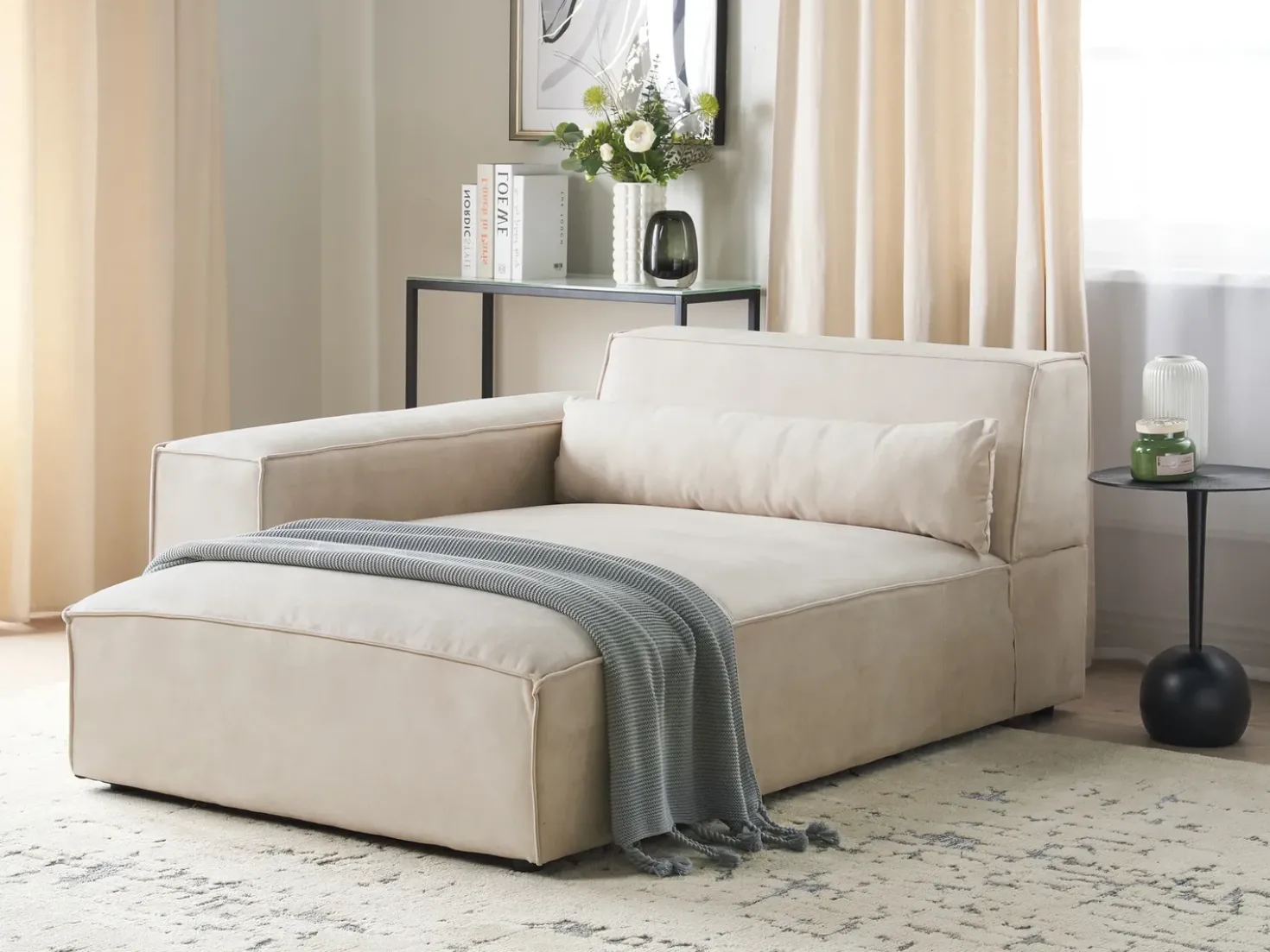 Højrevendt chaiselong HELLNAR Velour Lys Beige