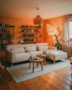 Hjørnesofa 3 personers SIMOS Fløjl Lys Beige Venstrevendt