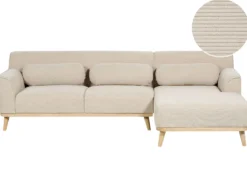 Hjørnesofa 3 personers SIMOS Fløjl Lys Beige Venstrevendt