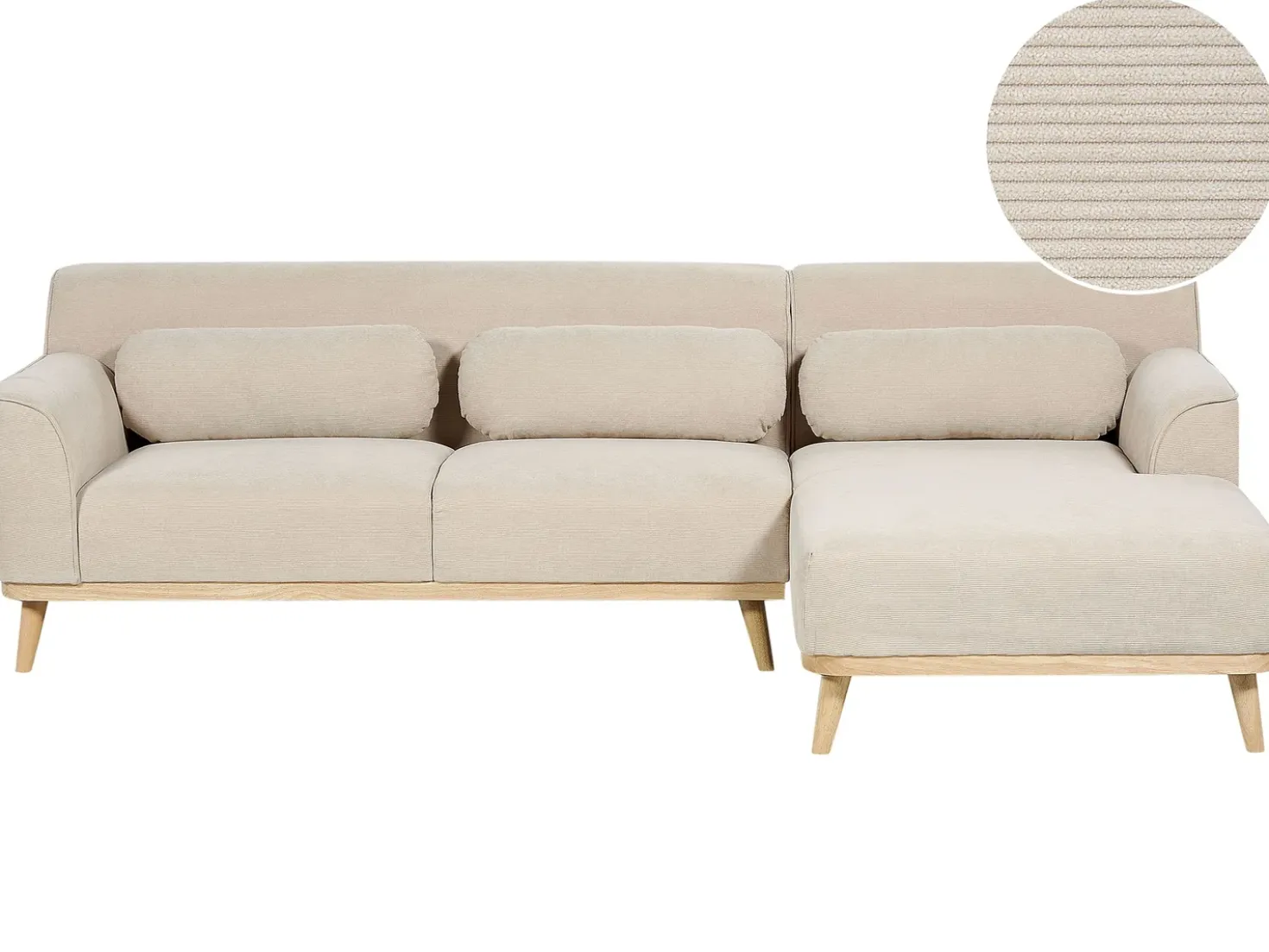 Hjørnesofa 3 personers SIMOS Fløjl Lys Beige Venstrevendt