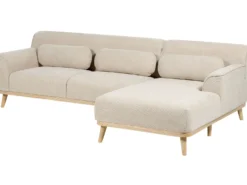 Hjørnesofa 3 personers SIMOS Fløjl Lys Beige Venstrevendt