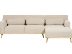 Hjørnesofa 3 personers SIMOS Fløjl Lys Beige Venstrevendt