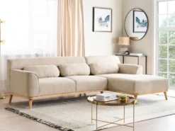 Hjørnesofa 3 personers SIMOS Fløjl Lys Beige Venstrevendt