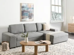 Hjørnesovesofa 3 personers HRISEY Kunstlinned Grå med opbevaring Venstrevendt