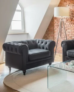 Lænestol CHESTERFIELD Velour Sort