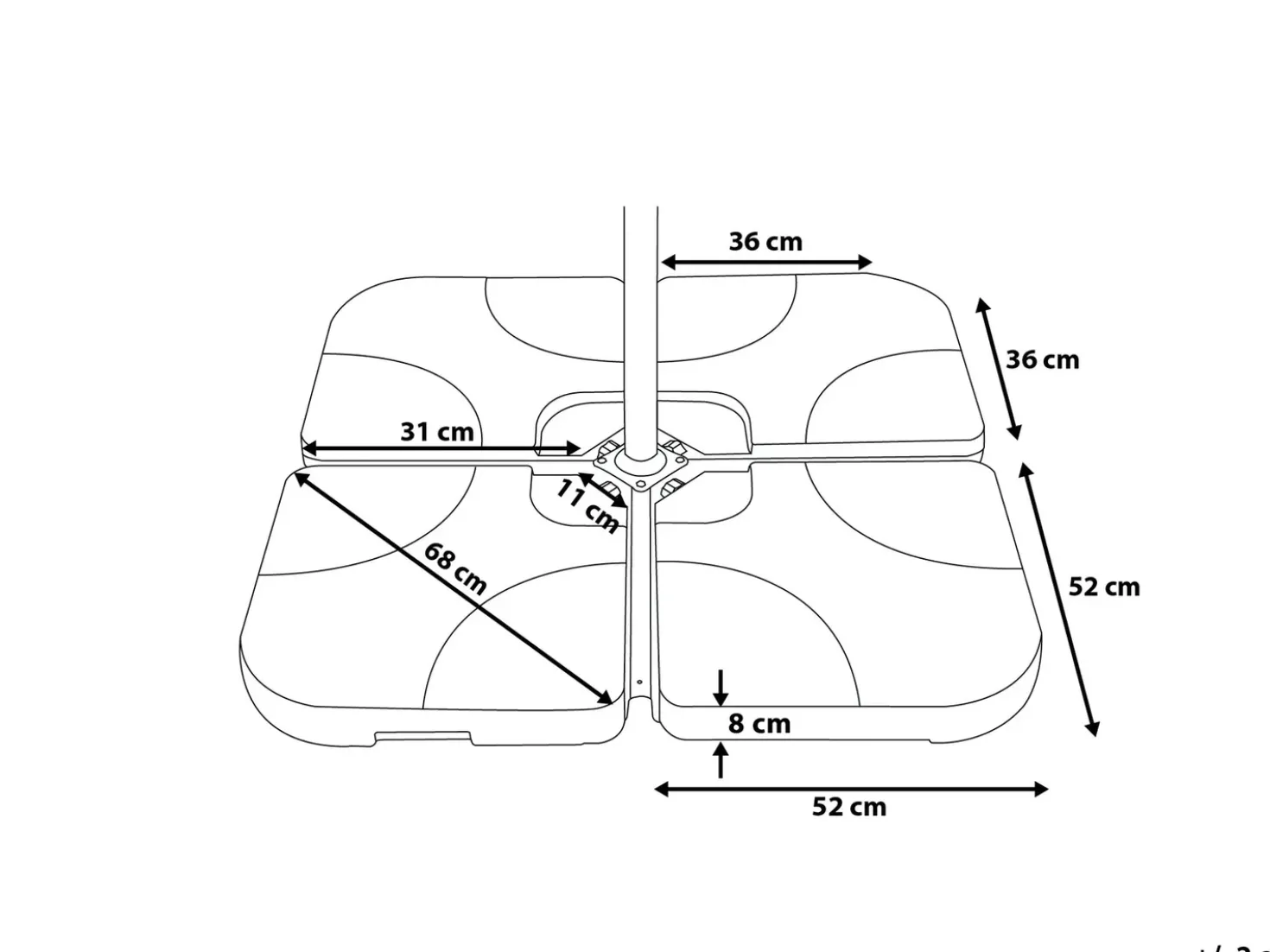 Parasolfod CARIA Brungrå Firkantet 9 kg
