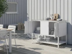 2-parts udendørs køkkensæt med barbord MAENZA Hvid Metal