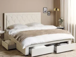 Seng med skuffer til opbevaring LIEVIN Velour Lys Beige 180 x 200 cm
