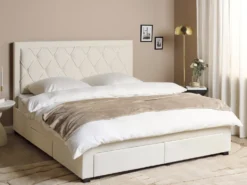 Seng med skuffer til opbevaring LIEVIN Velour Lys Beige 180 x 200 cm