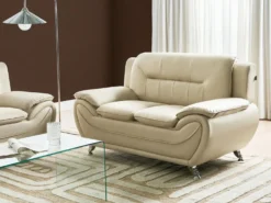 Sofa 2 personers LEIRA Kunstlæder Beige
