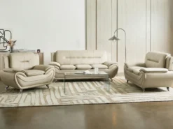 Sofa 2 personers LEIRA Kunstlæder Beige