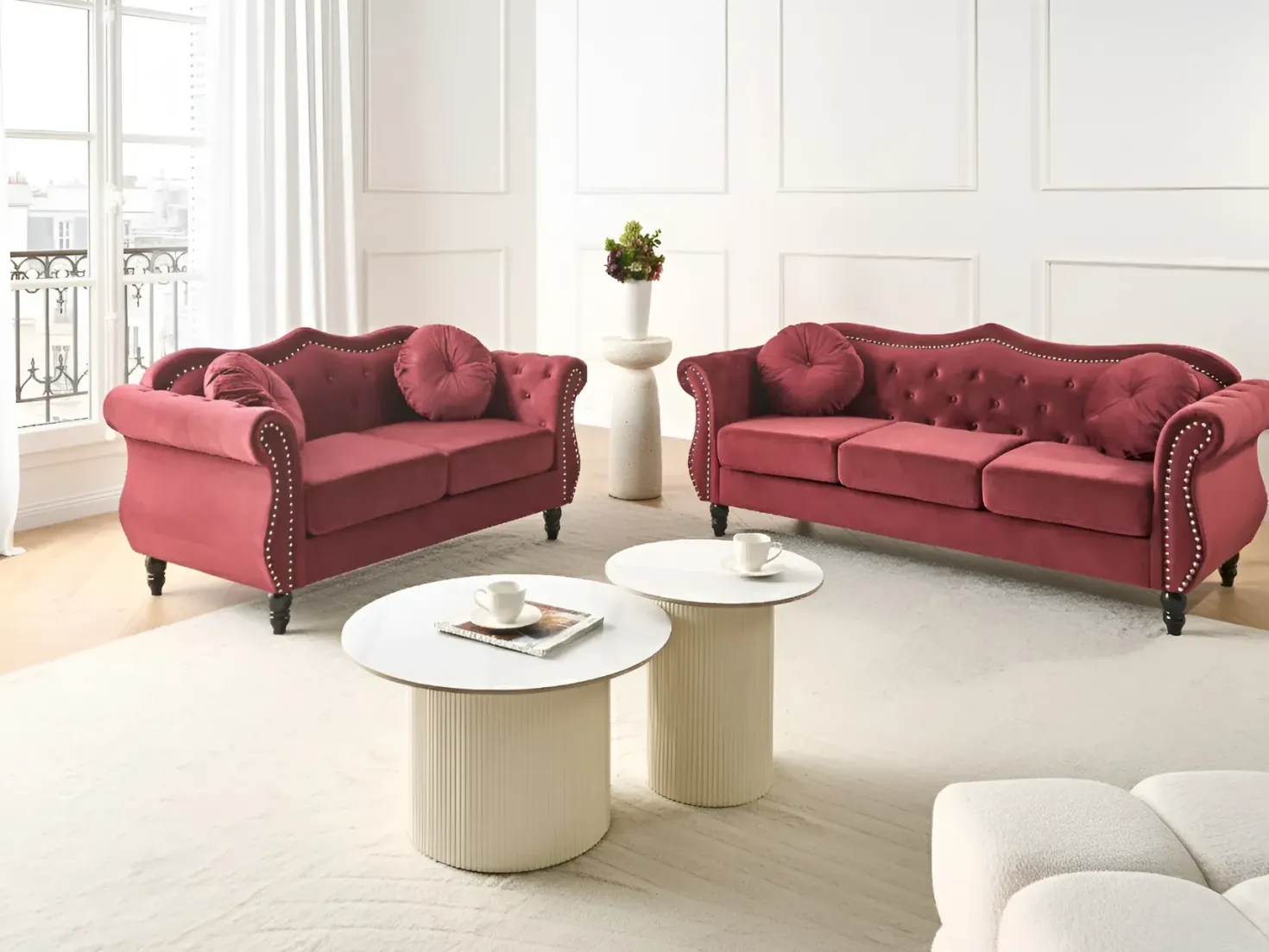 Sofa 3 personers SKIEN Velour Mørkerød