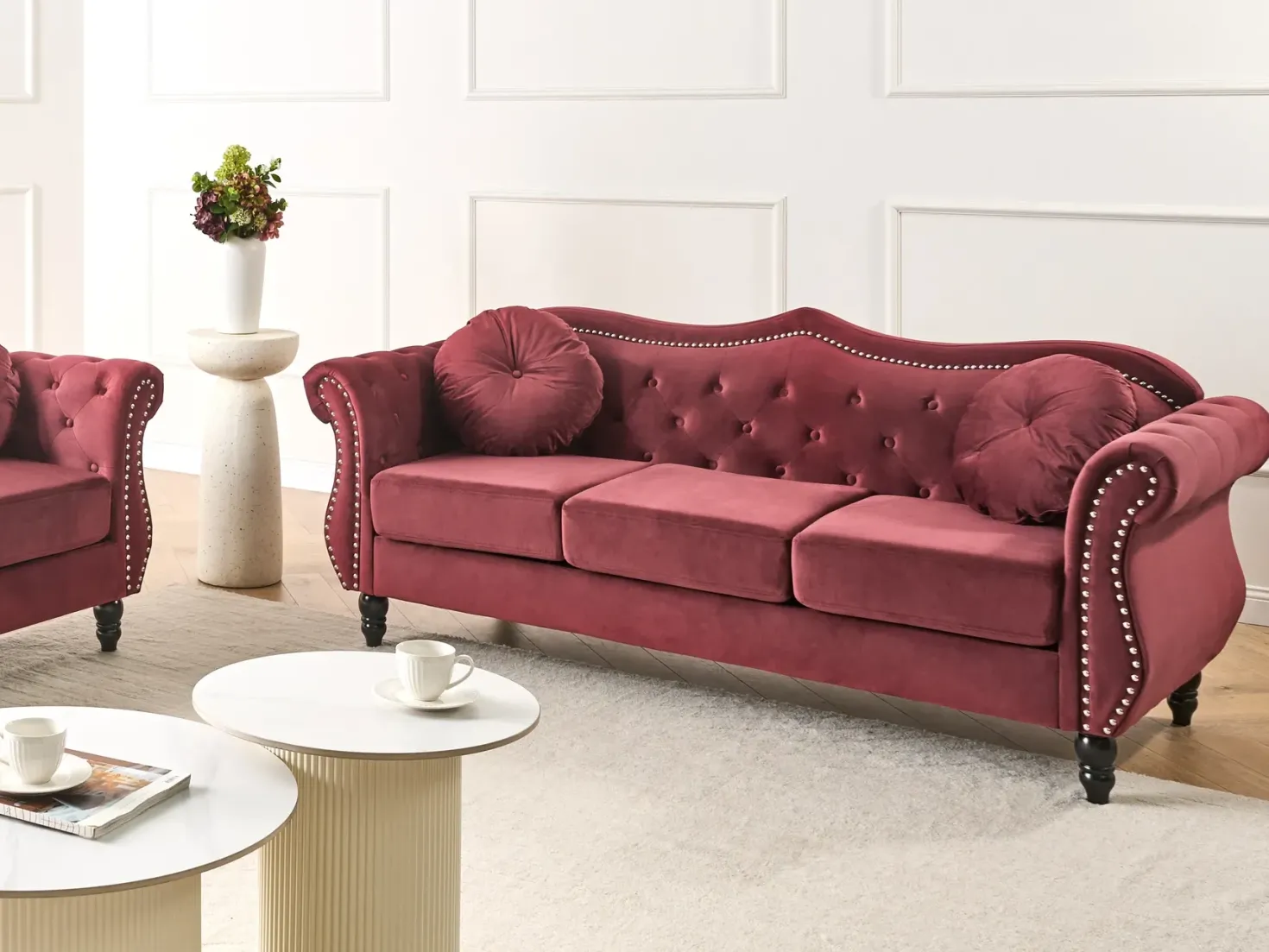 Sofa 3 personers SKIEN Velour Mørkerød