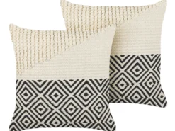 Sæt af 2 pyntepuder CALANTHE Bomuld 45 x 45 cm Beige Geometrisk mønster
