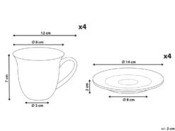 Sæt med 4 kopper med underkopper ELDERBERRY Porcelæn Hvid