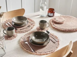 Sæt med dækkeservietter og bordskånere RIBBERY Jute Naturlig