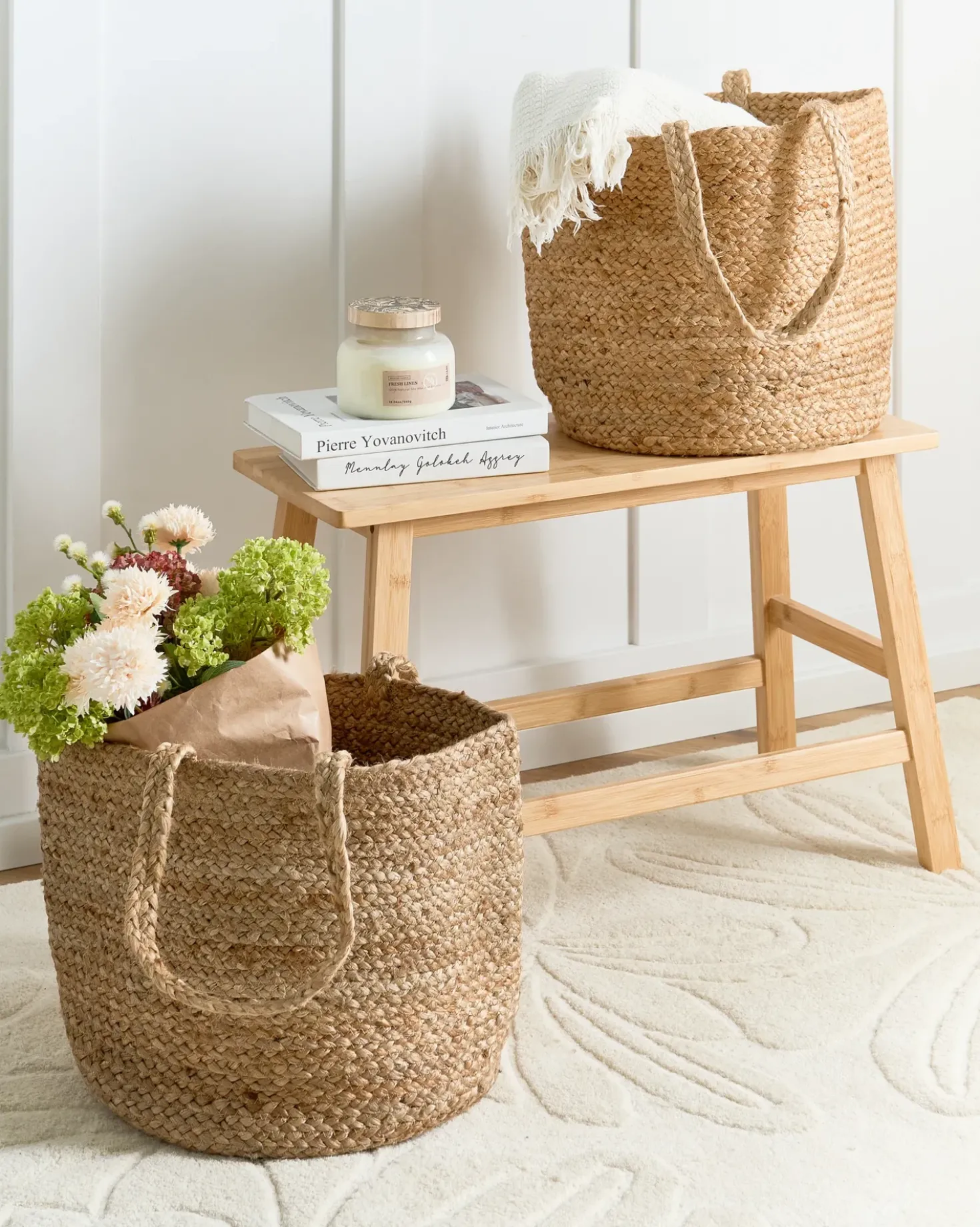Sæt af 2 kurve KAELLA Jute Sand Beige