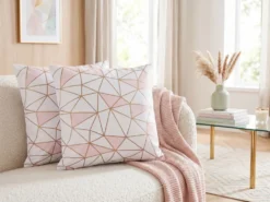 Sæt af 2 pyntepuder CLARKIA Bomuld 45 x 45 cm Lyserød Geometrisk mønster