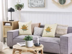 Sæt af 2 pyntepuder DAVALLIA 45 x 45 cm Beige Plante mønster