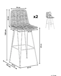 Sæt med 2 barstole CASSITA Rattan Sort