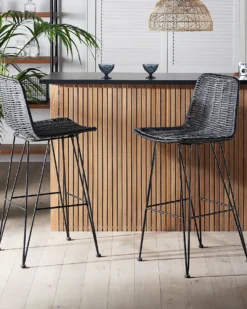 Sæt med 2 barstole CASSITA Rattan Sort