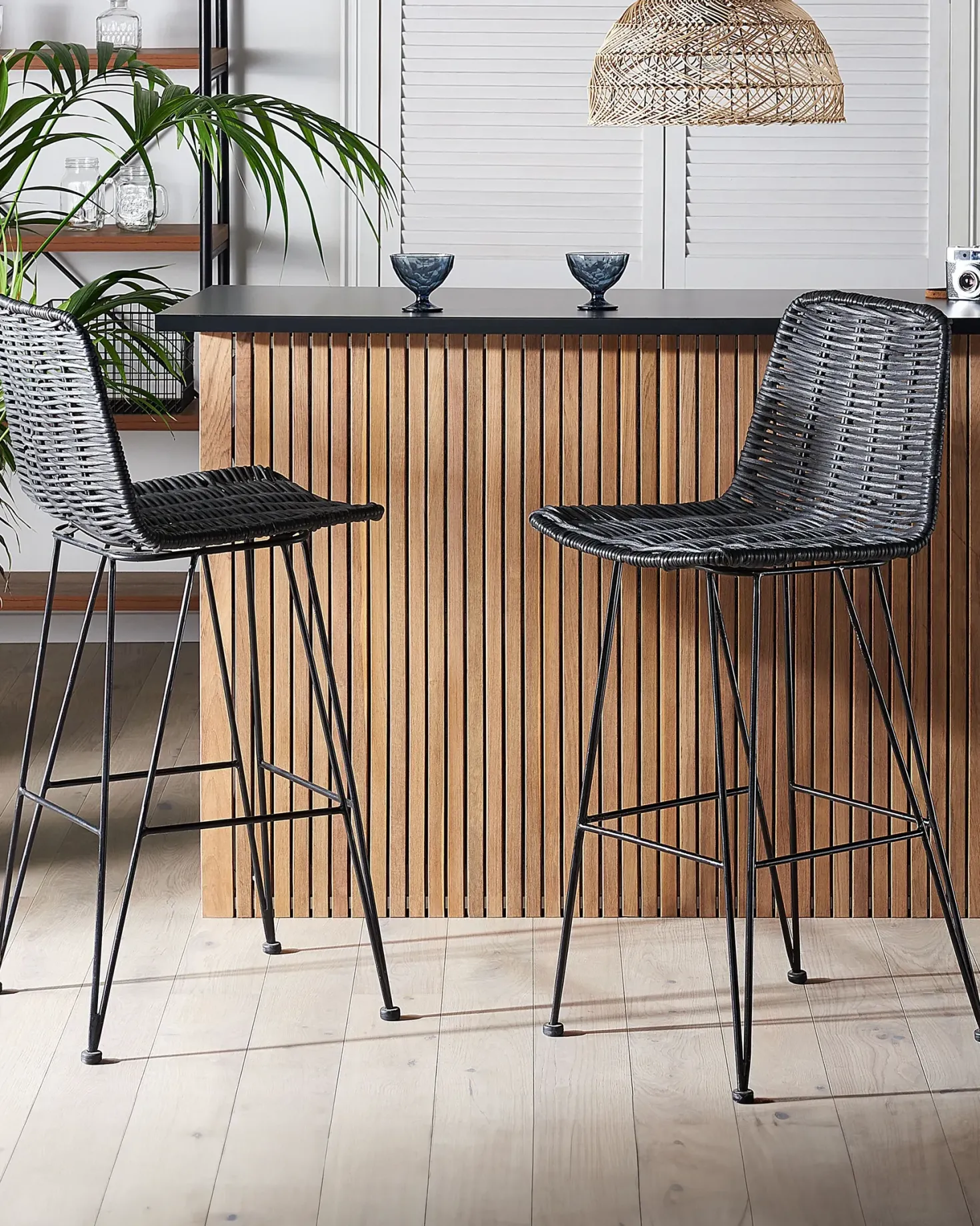 Sæt med 2 barstole CASSITA Rattan Sort