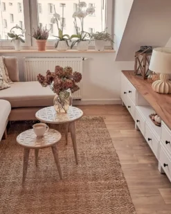 Sæt med 2 sideborde HURSI Mangotræ Brun/hvid