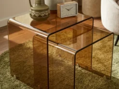 Sæt med 2 sideborde KENDALL Hærdet glas Brun
