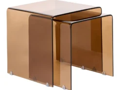 Sæt med 2 sideborde KENDALL Hærdet glas Brun