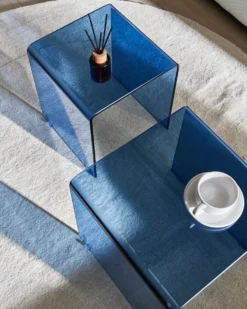 Sæt med 2 sideborde KENDALL Hærdet glas Blå