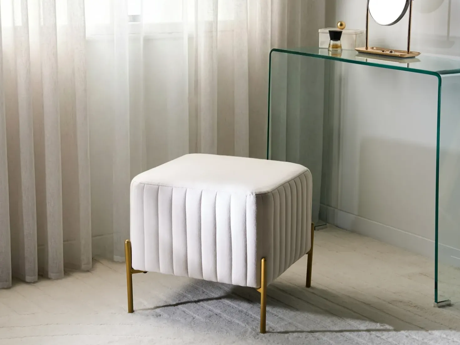 Taburet UTAH Velour Cremehvid