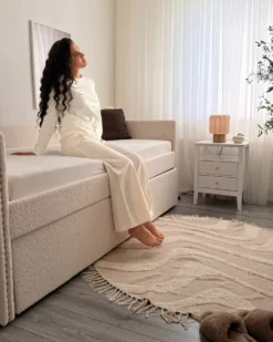 Udtræksseng Boucle TROYES 90 x 200 cm Lys Beige