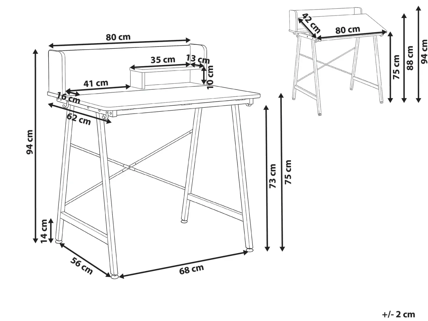 Vipbar tegnebord ALAND Hvid 80 cm 62 cm